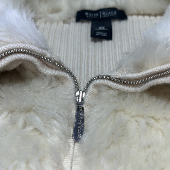 White House Black Market Ivory Belted Faux Fur Wool Sweater Jacket Full Zip XS - Picture 4 of 9